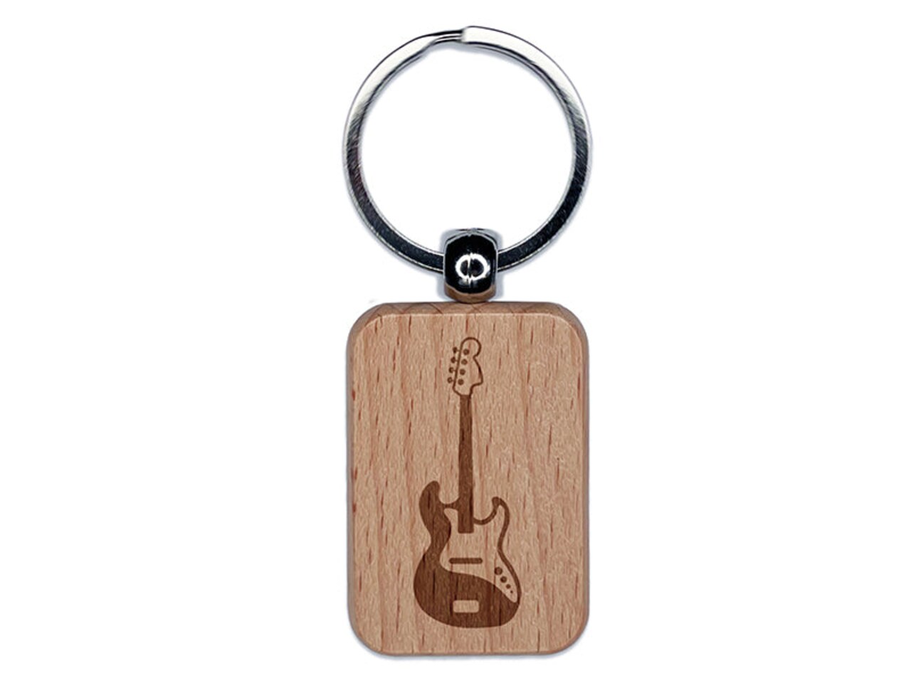 Electric Bass Guitar Rock Musical Instrument Engraved Wood Rectangle Keychain Tag Charm